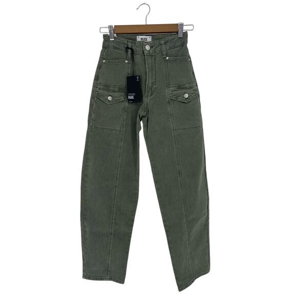 Paige Alexis High Rise Barrel Leg Cargo in Vintage Ivy Green - Picture 3 of 12